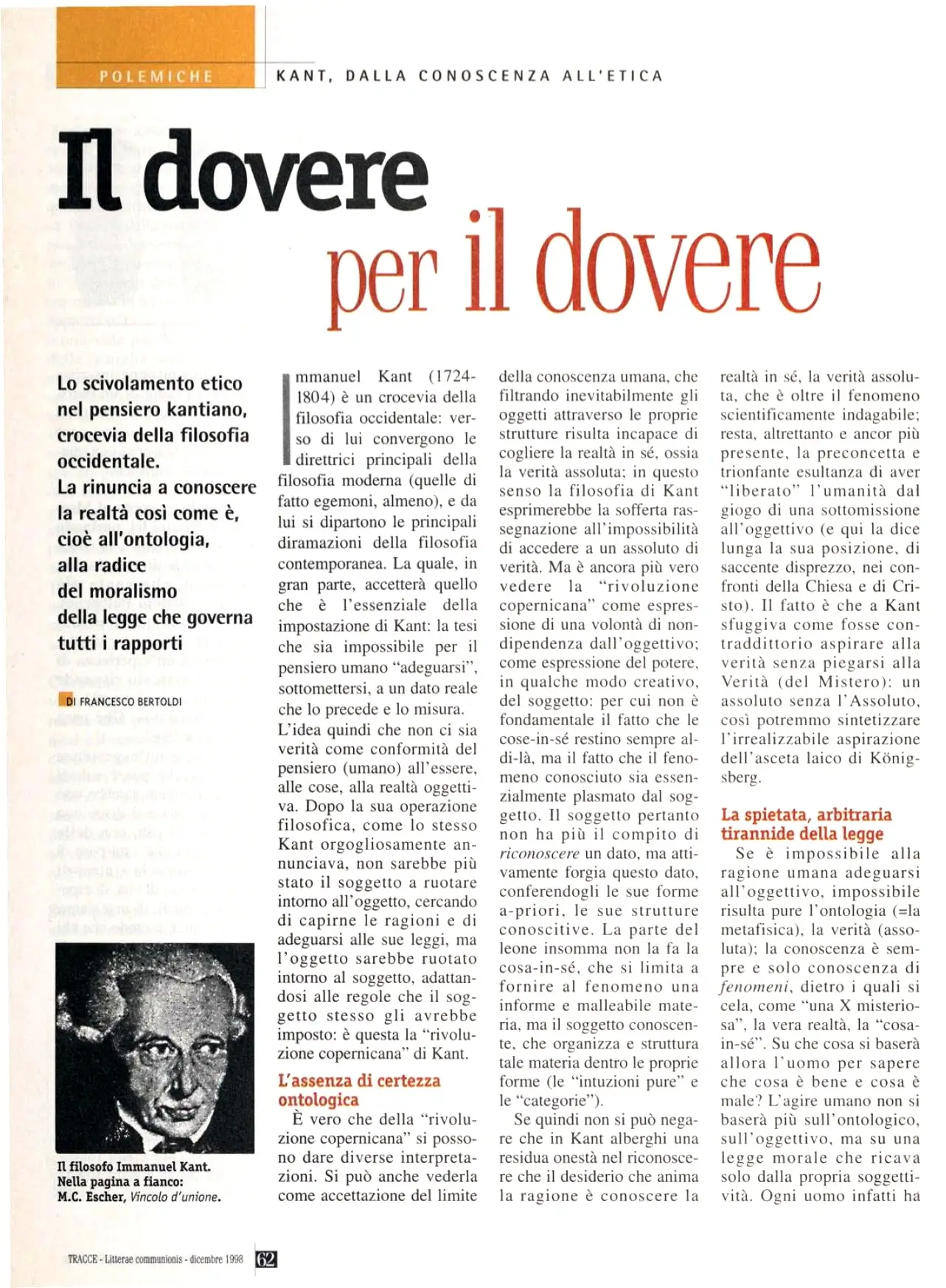 la prima pagine dell'articolo, su Tracce la prima pagine dell'articolo, su Tracce